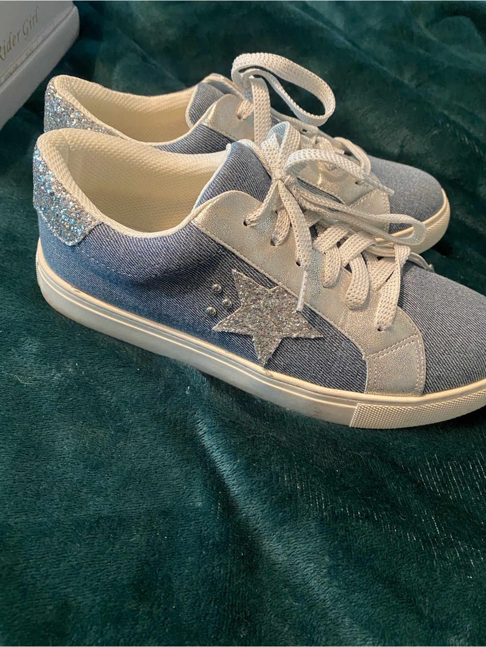 Glitter Star Denim Sneakers - Light Blue & Silver